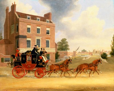 Correo Real Quicksilver pasando la Estrella y Garter en Kew Bridge de James Pollard