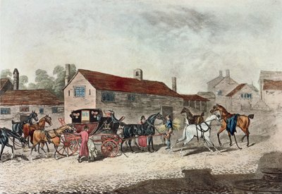 El coche de correos cambiando caballos, grabado por R. Havell, 1815 de James Pollard