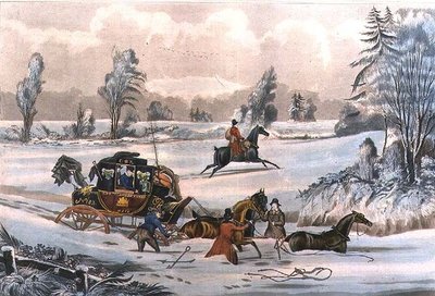 El coche de correos en una ventisca de nieve, grabado por G. Reeves, pub. por J. Watson 21/9/1825 de James Pollard