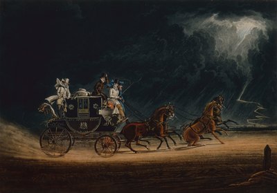 El coche de correo en una tormenta en Newmarket Heath de James Pollard