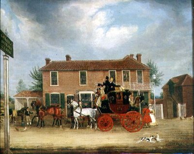 El correo de Norwich a Londres en el Coach and Horses, Ilford de James Pollard