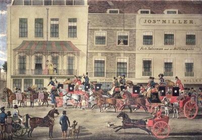 Correos del Oeste en la Casa de Café de Gloucester, Piccadilly, grabado por C. Rosenberg, 1828 de James Pollard