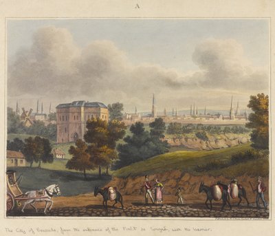 La ciudad de Bruselas, desde la entrada al Bosque de Soignes, con la barrera, 1815, de 