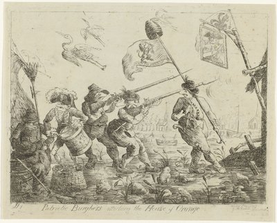 Spotprent op Goejanverwellesluis, 1787 Burgueses patrióticos atacando la Casa de Orange (título sobre objeto) de James Sayers
