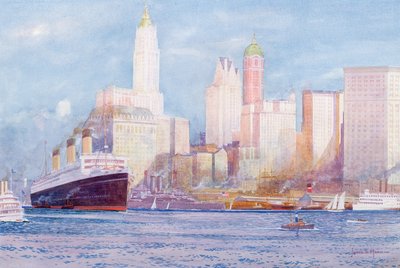 El "Majestic" de la White Star Line en el puerto de Nueva York de James Scrimgeour Mann