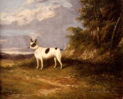 Un terrier en un paisaje de James Senior Clark