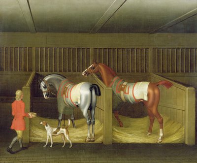 Los establos y dos famosos caballos de carreras pertenecientes a Su Gracia, el Duque de Bolton, 1747 de James Seymour