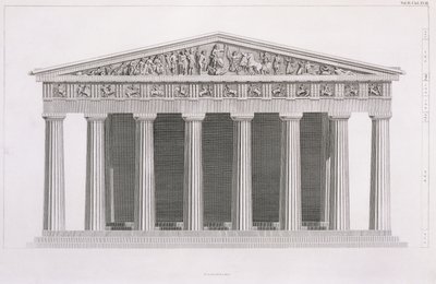 Elevación frontal de un edificio clásico, Volumen II, Capítulo I, Lámina III, de "The Antiquities of Athens", por James Stuart de James Stuart
