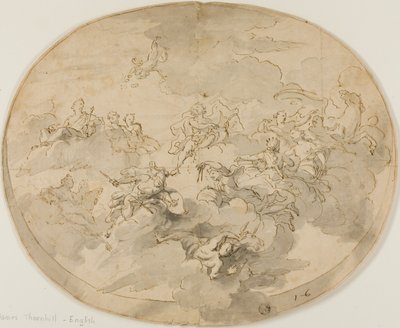 Diseño para el fresco del techo: Apolo y las Musas con Minerva destruyendo la ignorancia de James Thornhill