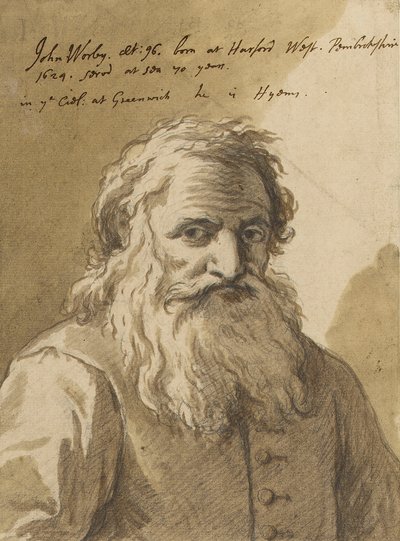John Worley (1624-1721), c.1720 (grafito, aguada, marrón) de James Thornhill