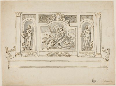 Neptuno y Anfítrite flanqueados por Júpiter y Juno: diseño para banco pintado de recibidor o jardín de James Thornhill