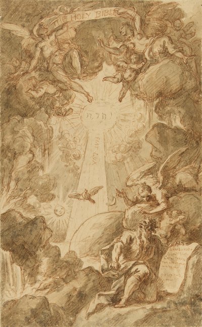 Dibujo preparatorio para el grabado de C. du Bosc, para la Biblia de la Capilla del Royal Marine College. Obra (43x26,6 cm) de James Thornhill (1675-1734), principios del siglo XVIII. de James Thornhill