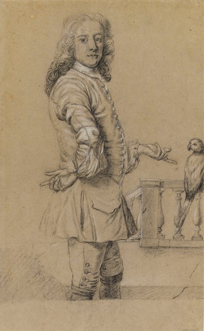 Autorretrato con loro, principios del siglo XVIII (crayón en blanco y negro) de James Thornhill