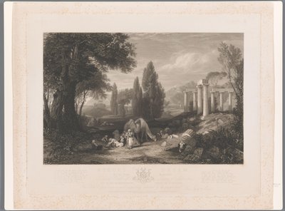 Paisaje con dromedarios, ruinas y hombres dormidos El sueño de Byron (título sobre el objeto) de James Tibbits Willmore