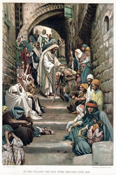Cristo sanando a los enfermos traídos a él en los pueblos, c. 1890 de James Tissot