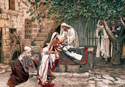 Cristo resucitando a la hija de Jairo, gobernador de la sinagoga, de entre los muertos, 1897 de James Tissot