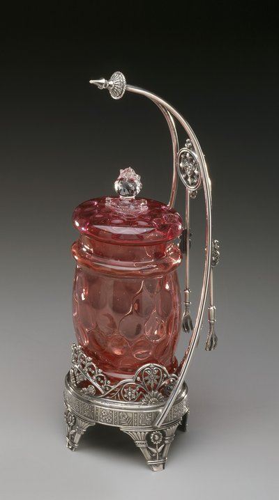 Tarro de encurtidos con soporte y pinzas, c.1885 de James W. Tufts Co.