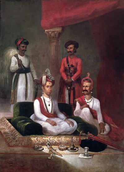 Madhu Rao Narayan, el Peshwa Maratha con Nana Fadnavis y asistentes, Poona de James Wales