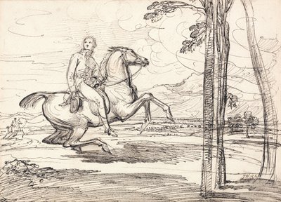 Un jinete en un paisaje: Probablemente un estudio para "Theophilus Levett Cazando zorros en Wychnor Park" de James Ward