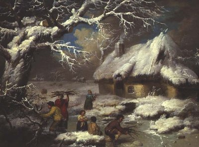 Figuras recogiendo leña en un paisaje invernal de James Ward