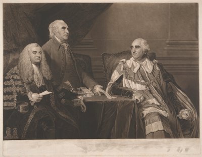 John Dunning, 1er barón de Ashburton, con el coronel Isaac Barre y William Petty, 2º conde de Shelburne, marqués de Lansdowne. de James Ward