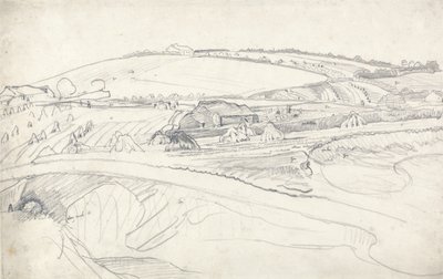 Paisaje con granja y haces de maíz de James Ward