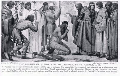 El bautismo de Alphin, rey de Leinster, por San Patricio, ilustración de 