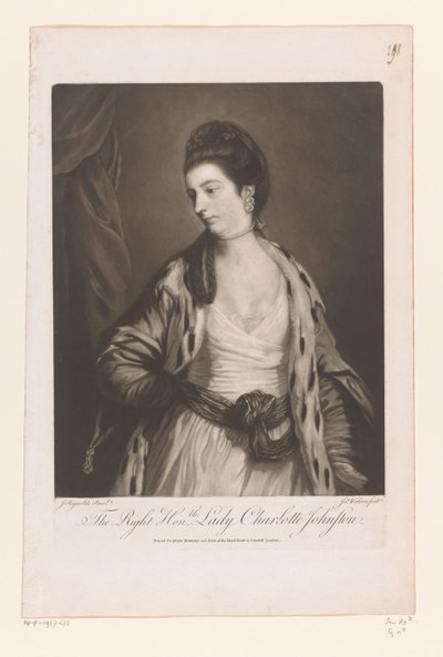Portret de Charlotte Johnstone El Derecho Honorable. Lady Charlotte Johnston (título sobre objeto) de James Watson (prentmaker)