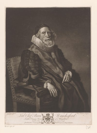 Portret de Rowland Wandesford Lord Chief Baron Wandesford (título sobre el objeto) Schilderijen uit The Houghton Gallery (título de la serie) The Houghton Gallery (título de la serie) de James Watson (prentmaker)