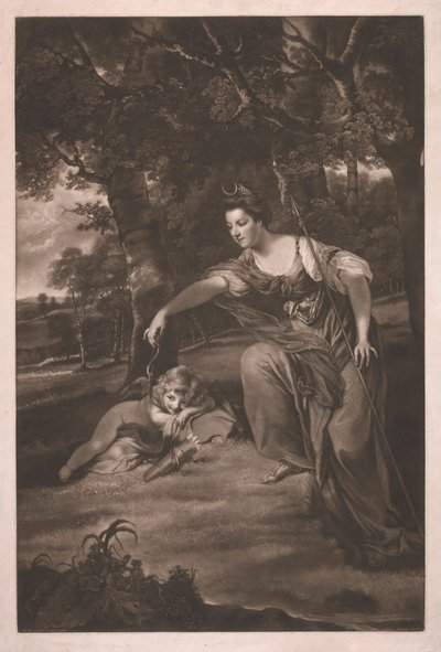 La duquesa de Manchester con su hijo George, vizconde Mandeville, como "Diana y Cupido". de James Watson