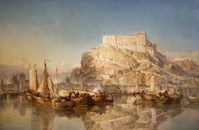 La ciudad y fortaleza de Huy en el río Mosa, 1880 de James Webb
