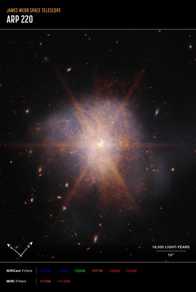 Arp 220 (imagen NIRCam y MIRI Compass) de James Webb Space Telescope (NASA)