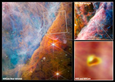 Collage de barras de Orión (imágenes NIRCam y MIRI) de James Webb Space Telescope (NASA)