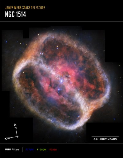 Nebulosa planetaria NGC 1514 (imagen de MIRI Compass) de James Webb Space Telescope (NASA)
