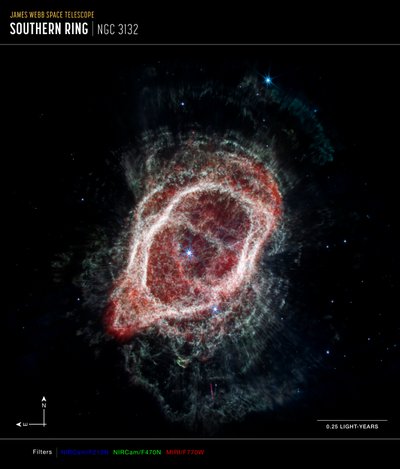 Radios de la Nebulosa Anillo Sur (Imagen Compuesta de Compás NIRCam y MIRI) de James Webb Space Telescope (NASA)