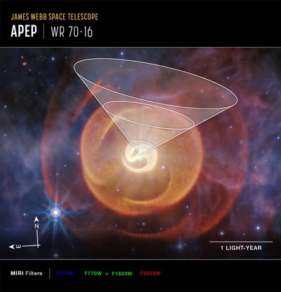 Wolf-Rayet Apep (imagen de MIRI Compass) de James Webb Space Telescope (NASA)