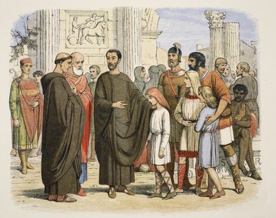 Gregorio y los esclavos ingleses en Roma, 590 d.C., de Una crónica de Inglaterra BC 55 a AD 1485, pub. Londres, 1863 de James William Edmund Doyle