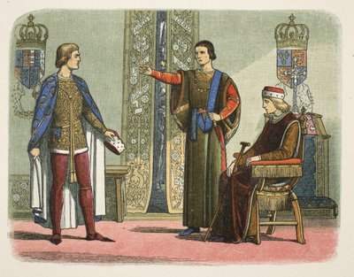 Enrique VI y los duques de York y Somerset, septiembre de 1450, de Una crónica de Inglaterra BC 55 a AD 1485, pub. Londres de James William Edmund Doyle
