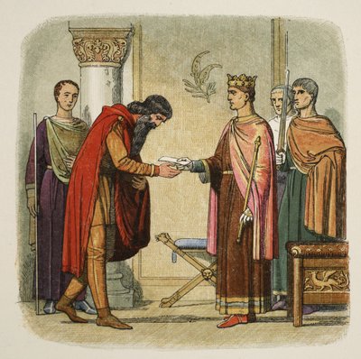 Enrique autoriza a Dermod a reclutar fuerzas, 1170, de Una Crónica de Inglaterra BC 55 a AD 1485, pub. Londres, 1863 de James William Edmund Doyle