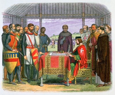 Ilustración del rey Juan firmando la Carta Magna de James William Edmund Doyle