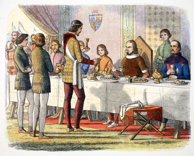 El príncipe Eduardo sirve a Juan de Artois en la mesa después de haberlo derrotado en Poitiers de James William Edmund Doyle