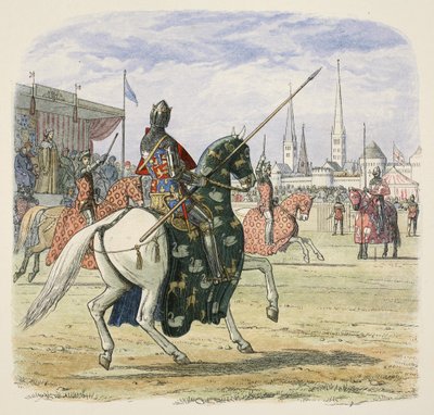 Ricardo II detiene el duelo entre Hereford y Norfolk, de Una crónica de Inglaterra BC 55 a AD 1485, pub. Londres de James William Edmund Doyle