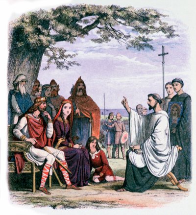 San Agustín predicando al Rey Ethelbert y la Reina Bertha, siglo XIX de James William Edmund Doyle