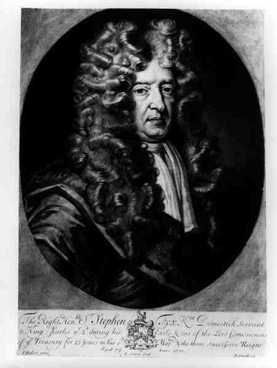 Sir Stephen Fox (1627-1716) a los 75 años, grabado por J. Simon, 1701 de James after Baker