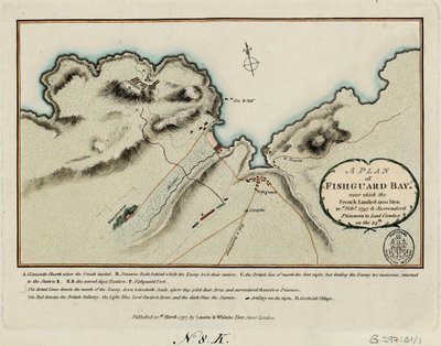 Plano de la bahía de Fishguard, cerca de la cual los franceses desembarcaron 1200 hombres el 22 de febrero de 1797 y entregaron prisioneros a Lord Cawdor el 24. de James and Laurie Robert (1755 1836) Whittle