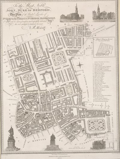 Al muy noble John, Duque de Bedford. Este plano de las parroquias unidas de St. Giles in the Fields  St. George, Bloomsbury de James the Elder Wyld