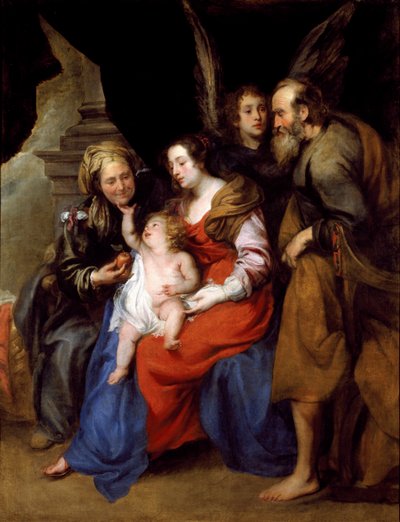 Retrato de la Sagrada Familia con Santa Ana, madre de María y un ángel (óleo sobre lienzo) de Jan Roos