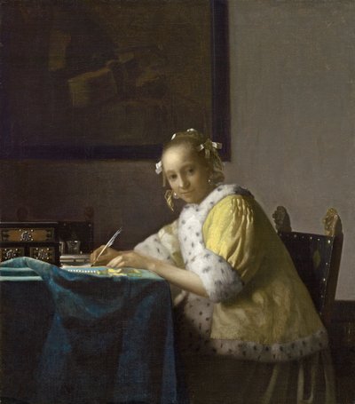 Una dama escribiendo, c. 1665 de Johannes Vermeer