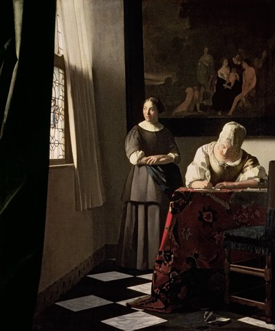 Dama escribiendo una carta con su criada de Johannes Vermeer