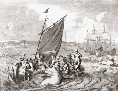 Cazadoras de morsas en el siglo XVI (grabado) de Jan (after) Luyken